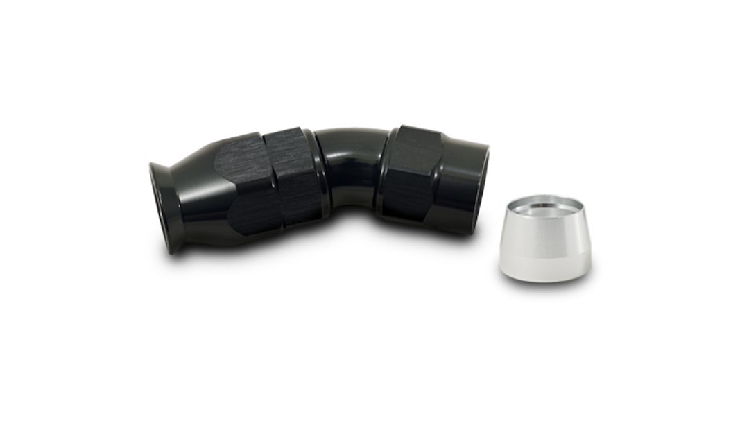 Vibrant Performance Hose End Fitting, -3AN, 30 Degree Bend, High Flow Hose End Fitting for PTFE Lined Flex Hose, Black, Aluminum – 28303