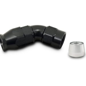 Vibrant Performance Hose End Fitting, -6AN, 45 Degree, High Flow Hose End Fitting for PTFE Lined Flex Hose, Black, Aluminum – 28406