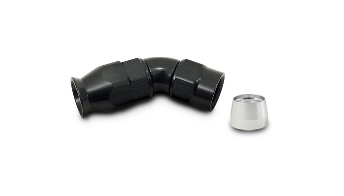 Vibrant Performance Hose End Fitting, -6AN, 45 Degree, High Flow Hose End Fitting for PTFE Lined Flex Hose, Black, Aluminum – 28406