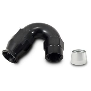 Vibrant Performance Hose End Fitting, -3AN, 150 Degree Bend, High Flow Hose End Fitting for PTFE Lined Flex Hose, Black, Aluminum – 28503