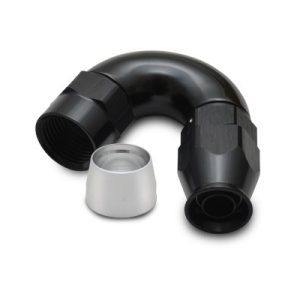 Vibrant Performance Hose End Fitting, -12AN Hose, 150 Degree, Black, Aluminum, With Aluminum Olive, Single – 28512