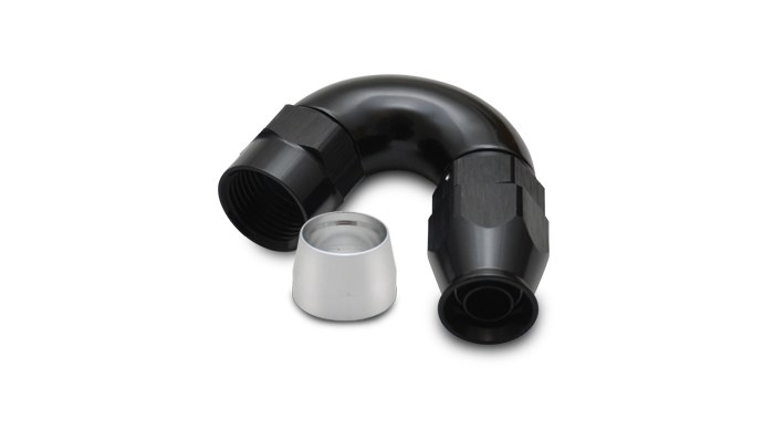 Vibrant Performance Hose End Fitting, -12AN Hose, 150 Degree, Black, Aluminum, With Aluminum Olive, Single – 28512