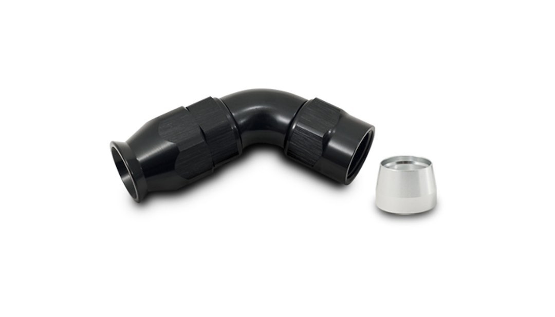Vibrant Performance Hose End Fitting, -3AN, 60 Degree Bend, High Flow Hose End Fitting for PTFE Lined Flex Hose, Black, Aluminum – 28603