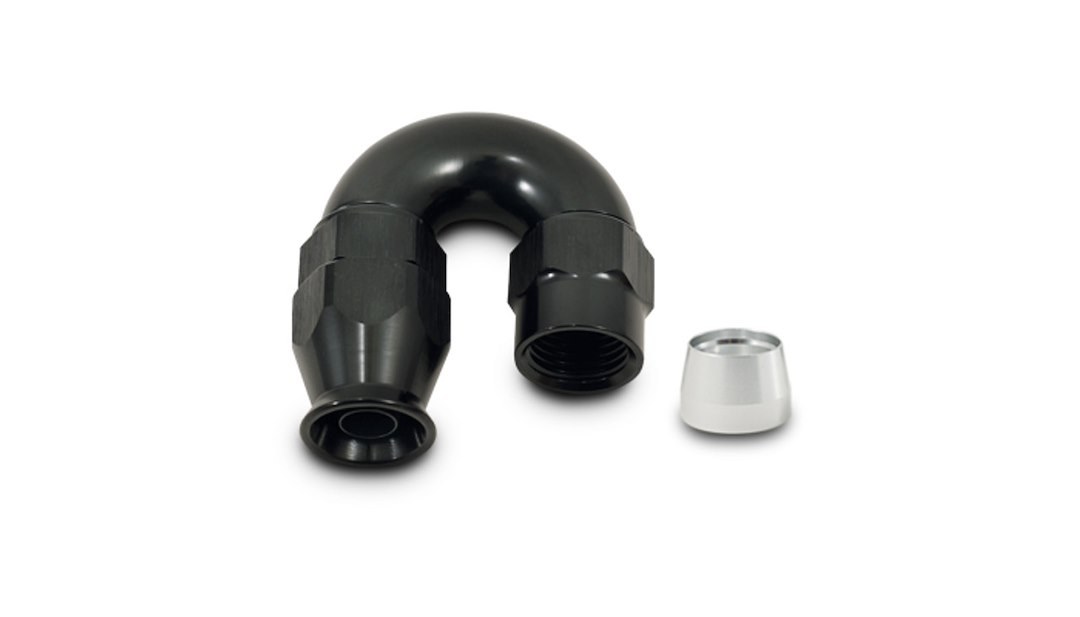 Vibrant Performance Hose End Fitting, -3AN, 180 Degree Bend, High Flow Hose End Fitting for PTFE Lined Flex Hose, Black, Aluminum – 28803