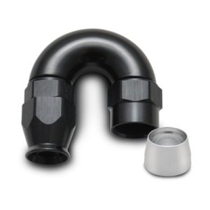 Vibrant Performance Hose End Fitting, -12AN Hose, 180 Degree, Black, Aluminum, With Aluminum Olive, Single – 28812