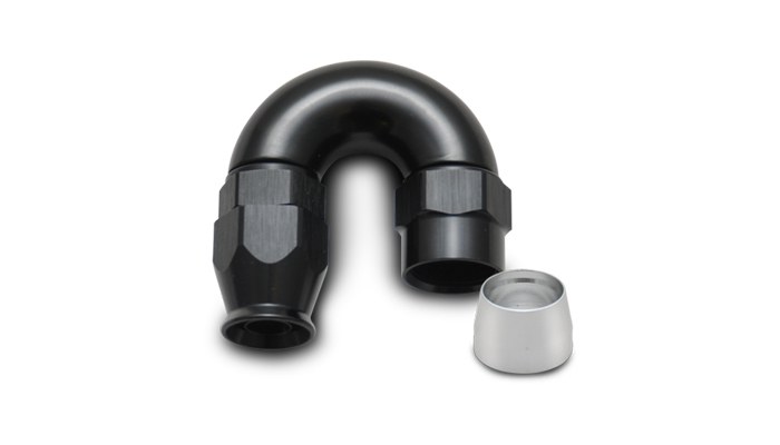 Vibrant Performance Hose End Fitting, -12AN Hose, 180 Degree, Black, Aluminum, With Aluminum Olive, Single – 28812