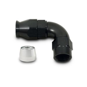 Vibrant Performance Hose End Fitting, -3AN, 90 Degree Bend, High Flow Hose End Fitting for PTFE Lined Flex Hose, Black, Aluminum – 28903