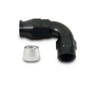 Vibrant Performance Hose End Fitting, -6AN Hose, 90 Degree, Black, Aluminum, With Aluminum Olive, Single – 28906