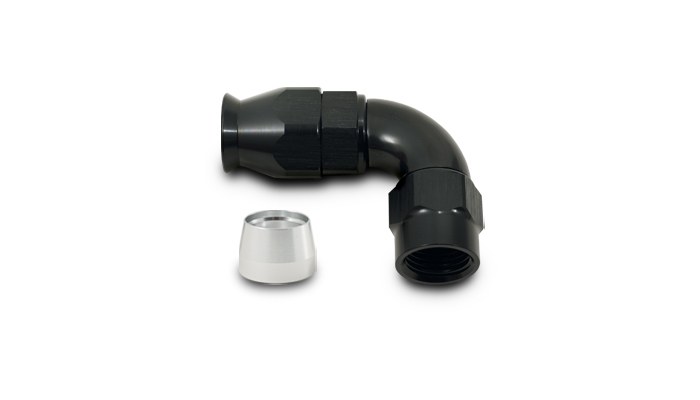 Vibrant Performance Hose End Fitting, For PTFE Lined Hose, High Flow, 90 Degree, -8AN, Black Anodized, Aluminum – 28908