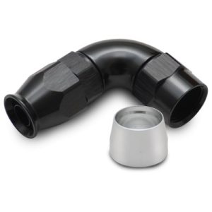 Vibrant Performance Hose End Fitting, -12AN Hose, 90 Degree, Black, Aluminum, With Aluminum Olive, Single – 28912