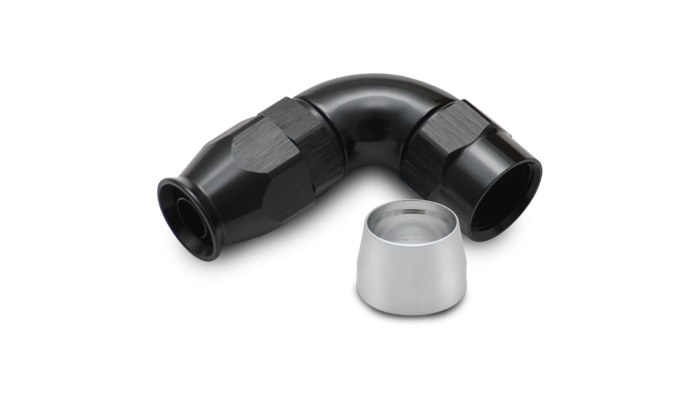 Vibrant Performance Hose End Fitting, -12AN Hose, 90 Degree, Black, Aluminum, With Aluminum Olive, Single – 28912