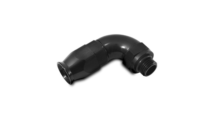 Vibrant Performance Hose End Fitting, High Flow, 90 Degree, Swivel, -8AN Hose to 8AN Male ORB, Black Anodized, Aluminum – 29905