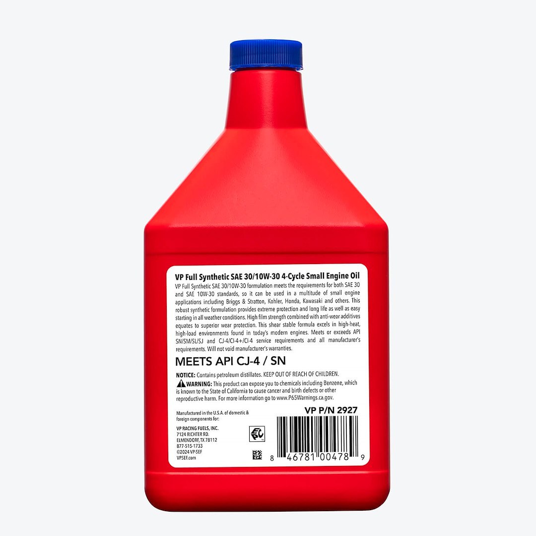 Vp Fuel Oil, SAE 30/ 10W-30, Used for 4 Cycle Small Engines, Full Synthetic, 18 Ounce Bottle, Single – 2927