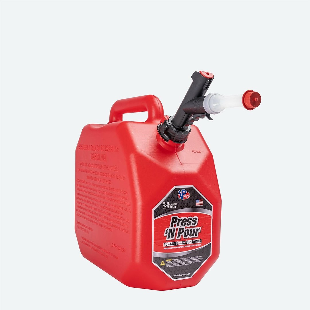 Vp Fuel Liquid Storage Container, N Pour®, Red, 5 Gallon Capacity, Free Standing, Plastic, With Press Button Spout and Spout Cap – 3839