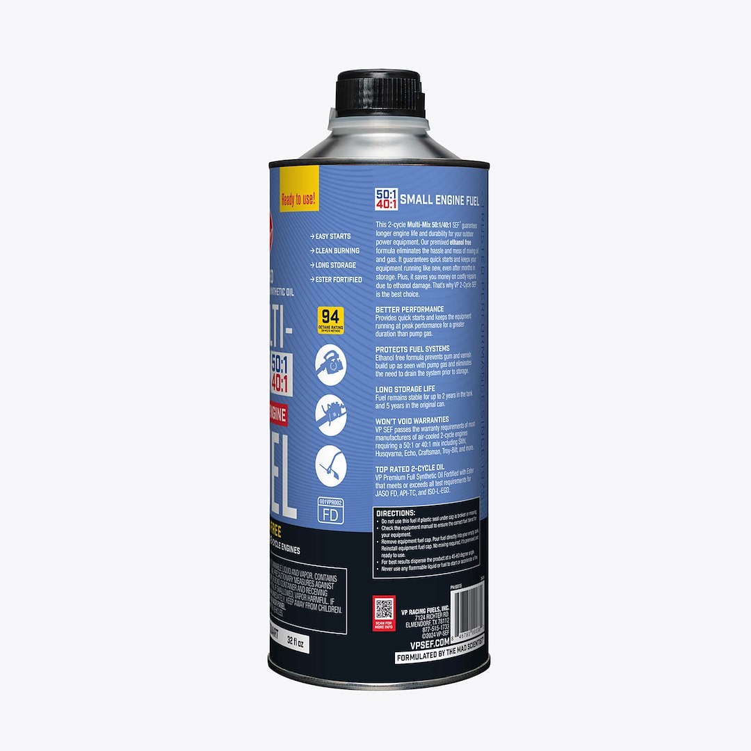 Vp Fuel Fuel, Multi-Mix, Pre-Mixed Gas and Oil Use with 40:1 or 50:1 Ratio 2 Cycle Engines, Ethanol Free, Blue, 1 Quart Bottle, Single – 6815