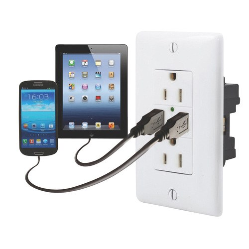 Valterra Receptacle, Diamond Group, 125 Volt/ 3 Amp, Non Ground Fault Interrupter, Dual Receptacle, White, With 2 USB Ports – DG61070VP