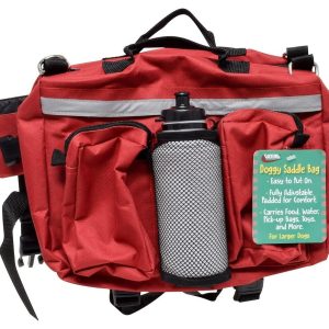 Valterra Pet Clothes, Saddle Bag/ Backpack, 14 Inch Length X 10-1/2 Inch Height for Medium to Large Size Dogs, Red with Reflective Strip – A10-2014