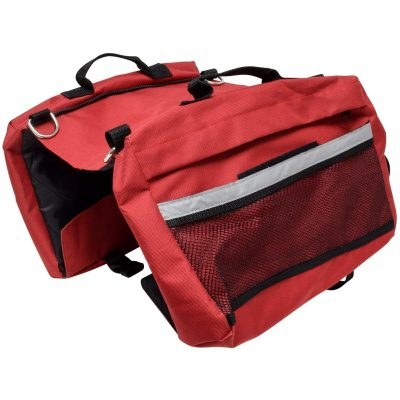 Valterra Pet Clothes, Saddle Bag/ Backpack, 14 Inch Length X 10-1/2 Inch Height for Medium to Large Size Dogs, Red with Reflective Strip – A10-2014