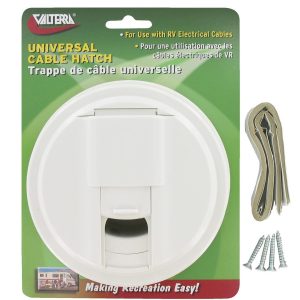Valterra Electrical Cord Hatch, 5 Inch X 3 Inch, Round, For 3 Inch and 3.5 Inch Cutout, Accepts Up to 50 Amp Cord, White, Plastic – A10-2130VP