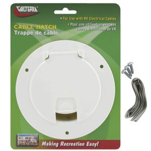 Valterra Electrical Cord Hatch, 5.2 Inch X 2.6 Inch, Round, For 3.5 Inch Cutout, Accepts Up to 50 Amp Cord, Polar White, Plastic – A10-2135VP