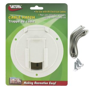 Valterra Electrical Cord Hatch, 4.6 Inch X 2.6 Inch, Round, For 3.5 Inch Cutout, Accepts Up to 50 Amp Cord, Polar White, Plastic – A10-2137VP