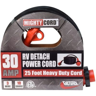 Valterra Power Cord, Mighty Cord ™, Power Supply Cord, 3 Prong, Single Detachable Outlet with Locking Ring, 30 Amp, 25 Foot Length, Black – A10-3025ED