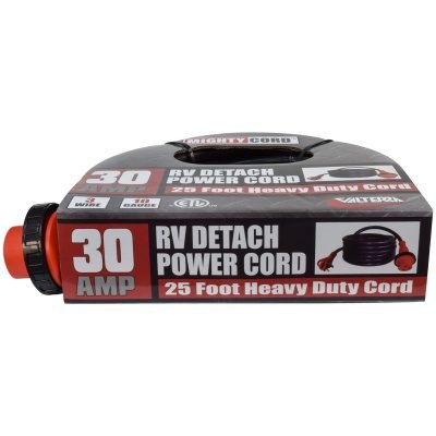 Valterra Power Cord, Mighty Cord ™, Power Supply Cord, 3 Prong, Single Detachable Outlet with Locking Ring, 30 Amp, 25 Foot Length, Black – A10-3025ED