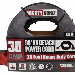 Valterra Power Cord, Mighty Cord ™, Power Supply Cord, 3 Prong, Single 90 Degree Detachable Outlet with Locking Ring, 30 Amp – A10-3025ED90