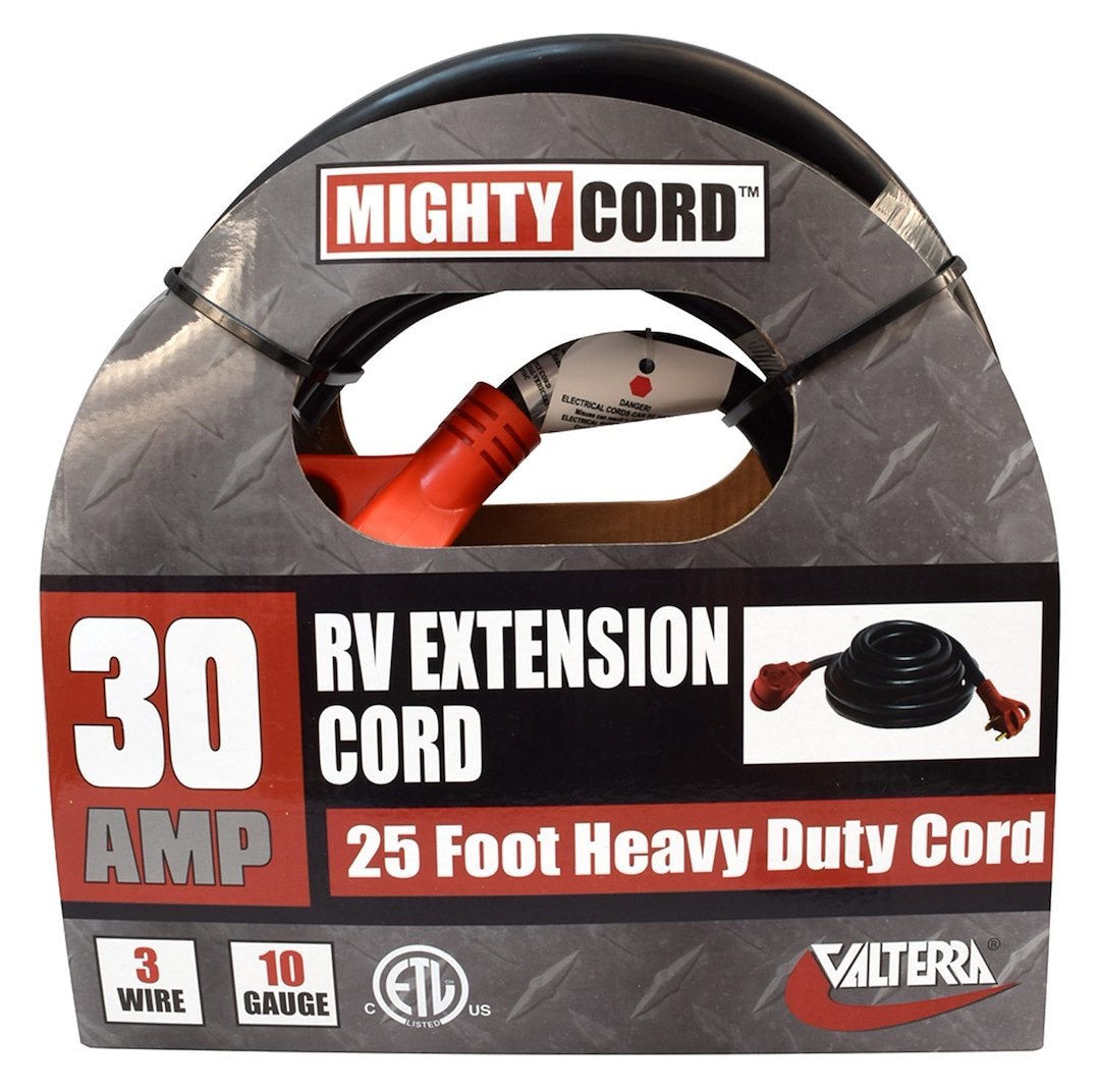 Valterra Extension Cord, Mighty Cord ™, 125 Volt Extension Cord, 3-Prong, 30 Ampere, 10 Gauge Three Wire, 25 Foot Length, Black – A10-3025EH