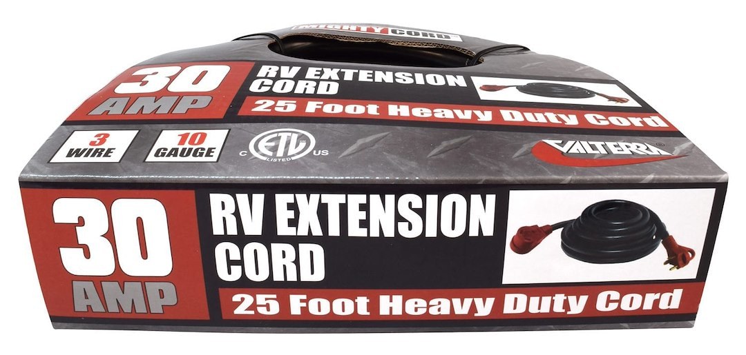Valterra Extension Cord, Mighty Cord ™, 125 Volt Extension Cord, 3-Prong, 30 Ampere, 10 Gauge Three Wire, 25 Foot Length, Black – A10-3025EH