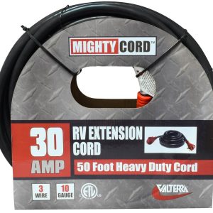 Valterra Extension Cord, Mighty Cord ™, 125 Volt Extension Cord, 3-Prong, 30 Ampere, 10 Gauge Three Wire, 50 Foot Length, Black – A10-3050EH