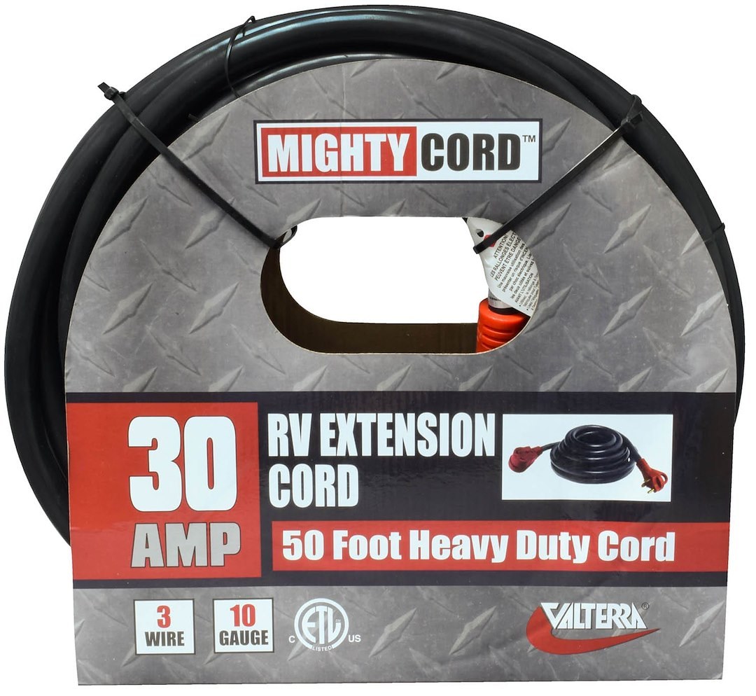 Valterra Extension Cord, Mighty Cord ™, 125 Volt Extension Cord, 3-Prong, 30 Ampere, 10 Gauge Three Wire, 50 Foot Length, Black – A10-3050EH