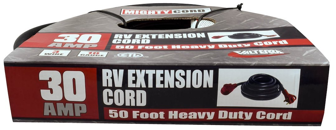 Valterra Extension Cord, Mighty Cord ™, 125 Volt Extension Cord, 3-Prong, 30 Ampere, 10 Gauge Three Wire, 50 Foot Length, Black – A10-3050EH