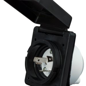 Valterra Power Inlet Port, Mighty Cord ™, Manual Power Disconnect, 30 Amp, 125 Volt AC, Black, Polyester, With Watertight Cover – A10-30INBKVP