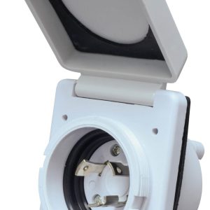 Valterra Power Inlet Port, Mighty Cord ™, Manual Power Disconnect, 30 Amp, 125 Volt AC, White, Polyester, With Watertight Cover – A10-30INVP