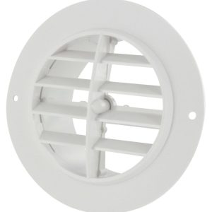Valterra Heating/ Cooling Register, Round, 4 Inch Diameter Vent Hole/ 5-1/2 Inch Outside Diameter Flange, With Damper, White, Plastic – A10-3335VP