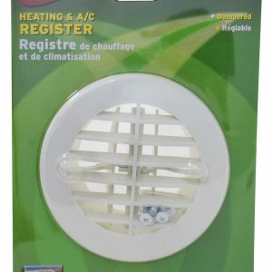 Valterra Heating/ Cooling Register, For 4 Inch Vent Hole, Round Register with Damper/ Louvers, White, 5-3/8 Inch Diameter – A10-3350VP