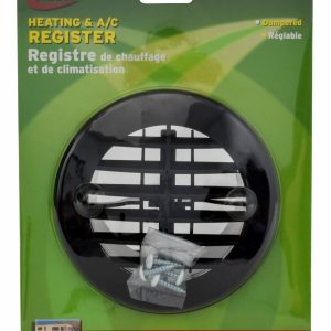 Valterra Heating/ Cooling Register, For 4 Inch Vent Hole, Round Register with Damper/ Louvers, Black, 5-3/8 Inch Diameter – A10-3353VP