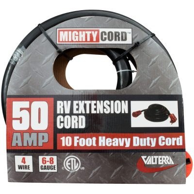 Valterra Extension Cord, Mighty Cord ™, 125/ 250 Volt Extension Cord, 4-Prong, 50 Ampere, 6 to 8 Gauge Four Wire, 10 Foot Length, Black – A10-5010EH
