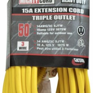 Valterra Extension Cord, Mighty Cord ™, 125 Volt Extension Cord, 3 Prong LED Lighted Ends, Triple Outlet, 15 Amp, 14 Gauge, 3 Wire – A10-5014TTE