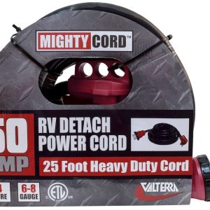 Valterra Power Cord, Mighty Cord ™, Power Supply Cord, 3 Prong, Single Detachable Outlet with Locking Ring, 50 Amp, 25 Foot Length, Black – A10-5025ED