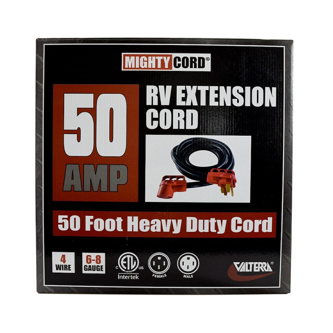 Valterra Extension Cord, Mighty Cord ™, 125/ 250 Volt Extension Cord, 4-Prong, 50 Ampere, 6 to 8 Gauge Four Wire, 50 Foot Length, Black – A10-5050EH