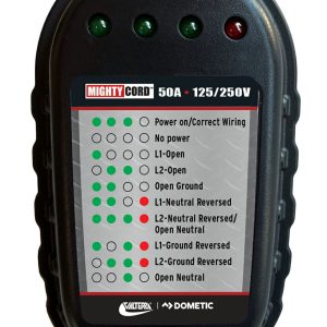 Valterra Circuit Tester, Mighty Cord ™, With Fault Indicator Lights, 50 Amp Outlet, 125 Volt/ 250 Volt AC – A10-50CTVP