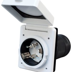 Valterra Power Inlet Port, Mighty Cord ™, Manual Power Disconnect, 50 Amp, White, Polyester, With Dust Cover, Cetl Listed – A10-50INVP