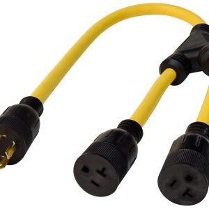 Valterra Power Cord Adapter, Mighty Cord ™, Generator Y Adapter, 4 Prong to Two 15-20 Amp Female, 3 Foot Length, Non Locking – A10-G20420Y
