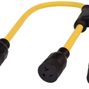 Valterra Power Cord Adapter, Mighty Cord ™, Generator Y Adapter, 3 Prong to Two 15-20 Amp Female, 30 Amp, 3 Foot Length, Non Locking – A10-G3020Y