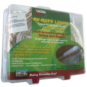 Valterra Rope Light, LED, Clear Bulbs, 120 Volt AC, 18 Foot Length, With Retail Clam Shell Package – A30-0650