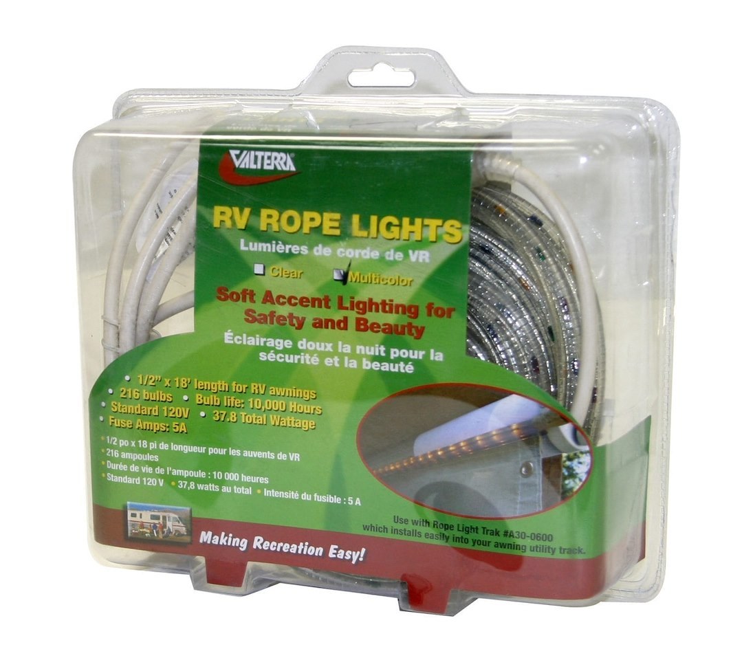 Valterra Rope Light, LED, Multi-Colored, 120 Volt AC, 18 Foot Length, With Retail Clam Shell Package – A30-0675