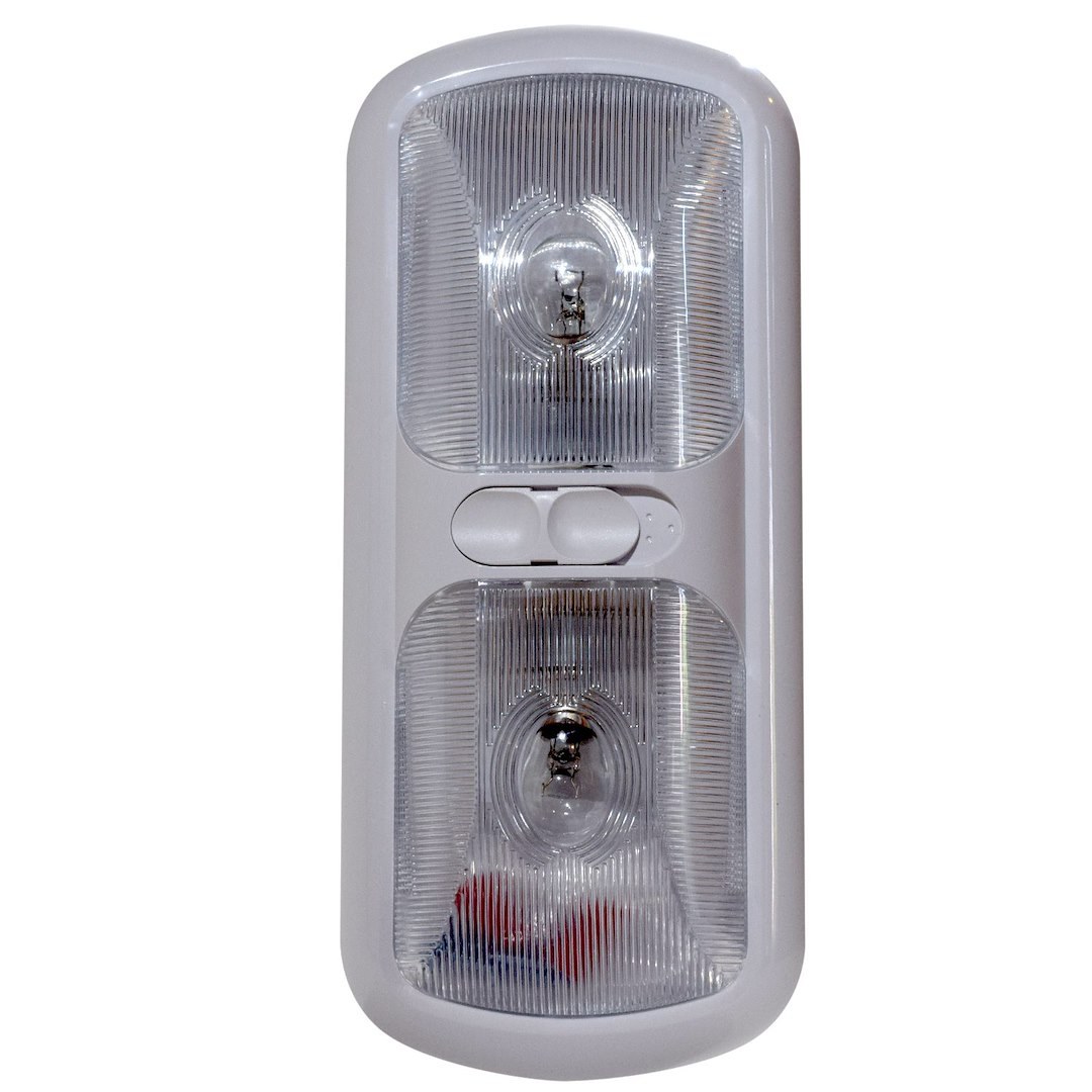 Valterra Dome Light, Diamond Group, Double Euro Style Light, Clear Lens, 40 Watt 1141 Incandescent Bulb, White Base, With 3-WAY Switch – DG71251VP