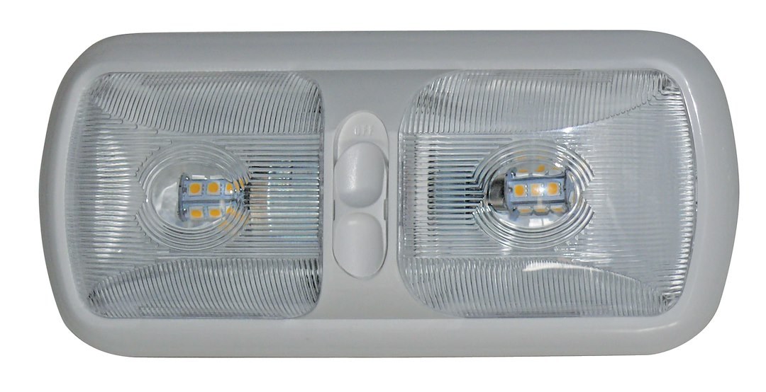 Valterra Dome Light – LED, Diamond Group, Double Euro Style Light, Clear Lens, 5500K 430LUM Day/ Bright LED, Clear Bulb, White Base – DG72406VP